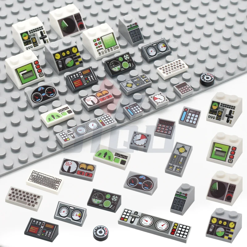 Messgeräte Steuert Zentrum Radar Bildschirm Tastatur Muster Fliesen Hang Gedruckt Zubehör Ziegel City MOC Bausteine Teile Kit Spielzeug – Detail 1