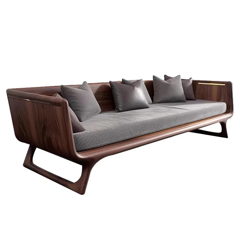 

Sofa living room, new Chinese-style solid wood small apartment, straight row walnut three-person princess arhat bed