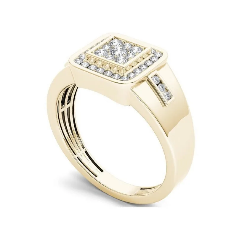 Classical Fashion Gold Color Men Rings Square Round Women White Stone Rings Jewelry Party Gift