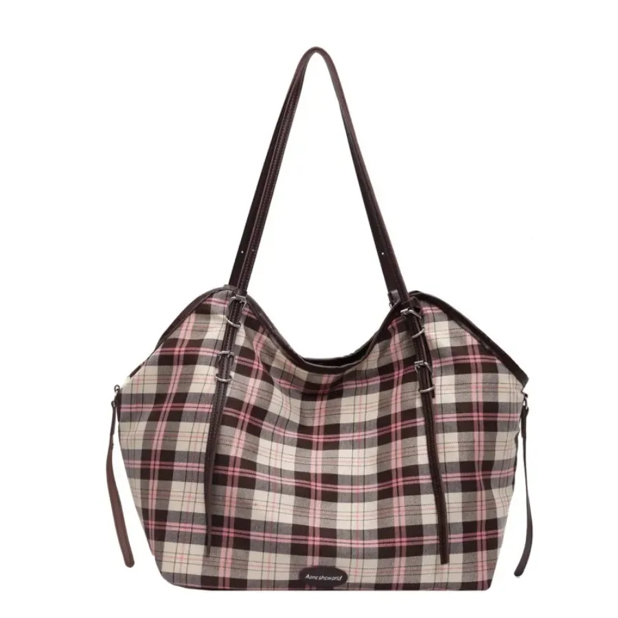 

New canvas bag female large-capacity texture generous peplum handbag armpit bag plaid commuting single shoulder bag female