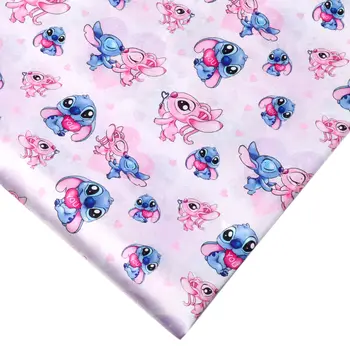 Lilo a Stitch Valentýnská polyesterová bavlněná látka prostěradlo DIY šaty potřeby bytový textil záplata 50*145 cm 6 nejlepší prodej látka Lilo a Stitch - №6