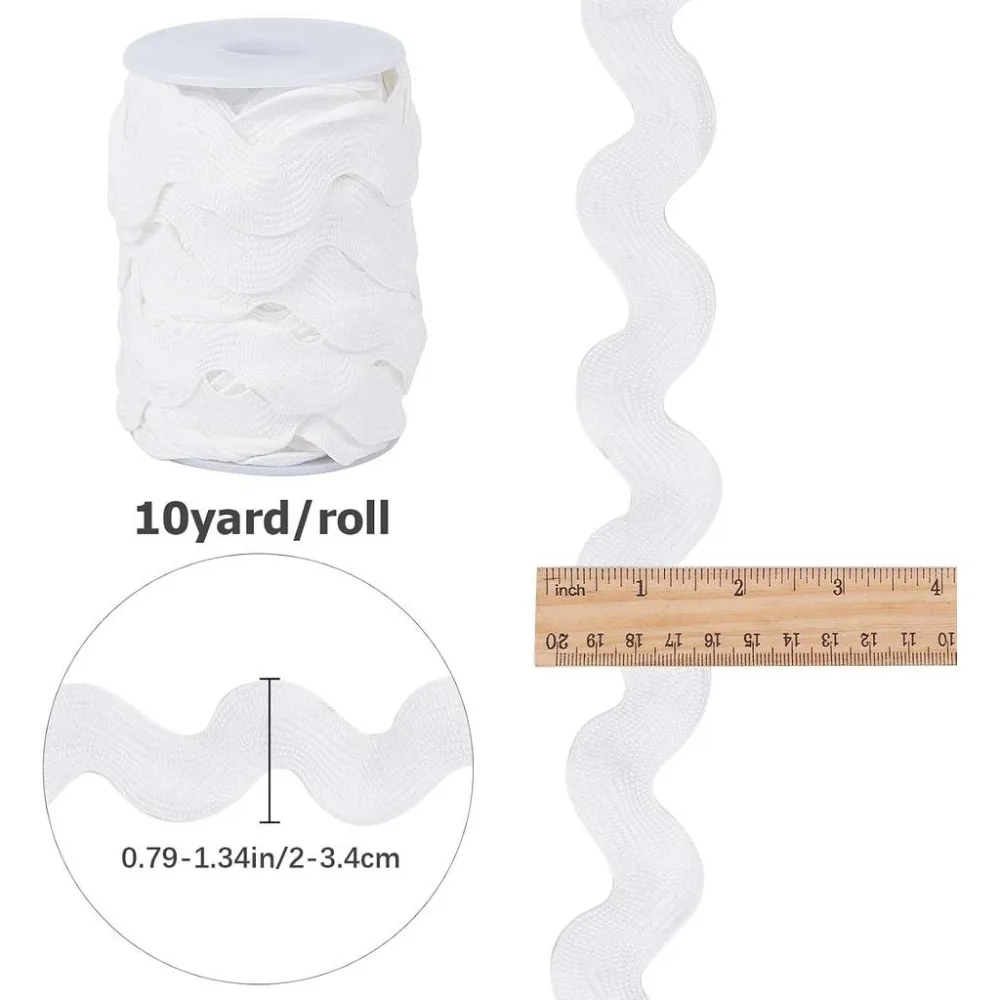 0.78 inch-1.33 inch/20-34mm Wide Rick Rack Trim 10 Yards White Wave Bending Fringe Trim Woven RIC Rac Ribbon Zig Zag Trim