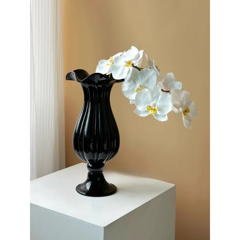 

Medieval glazed vase French high-end porch chest art flower utensils living room soft glass high-footed ornament