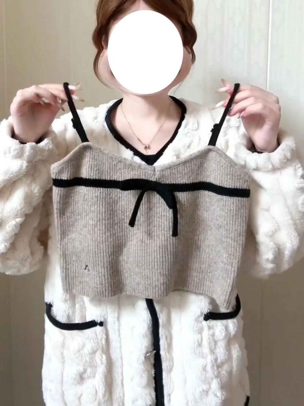 Pure Desire  Knot Strap Knitted Open Cardigan Two-Piece Set Women's Spring 2025 ort Square Collar Slim Fit Top