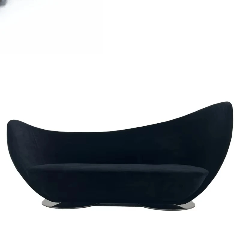 Modern curved three-seater living room sofa, soft fabric interior, stainless steel legs, fiberglass structure