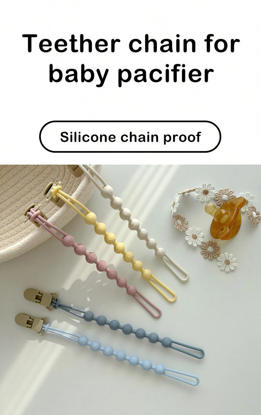 Baby Pacifier Clips Integrated silicone baby pacifier chain Teether Teething Toys Dummy Clip Holder Chain Clip Baby Gift