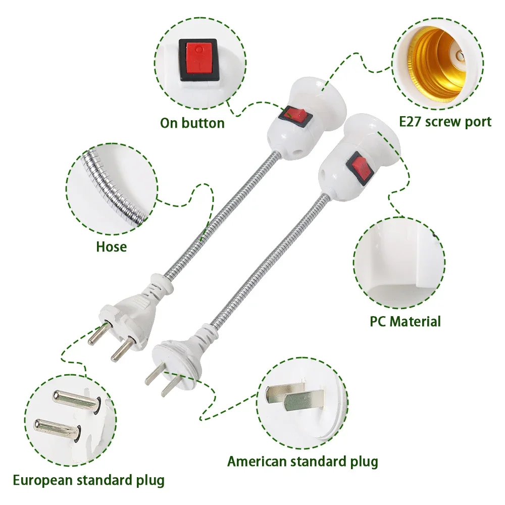 Ue/eua plug e27 base de soquete transvertor parede flexível titular conversor ligar/desligar adaptador com botão interruptor para lâmpada