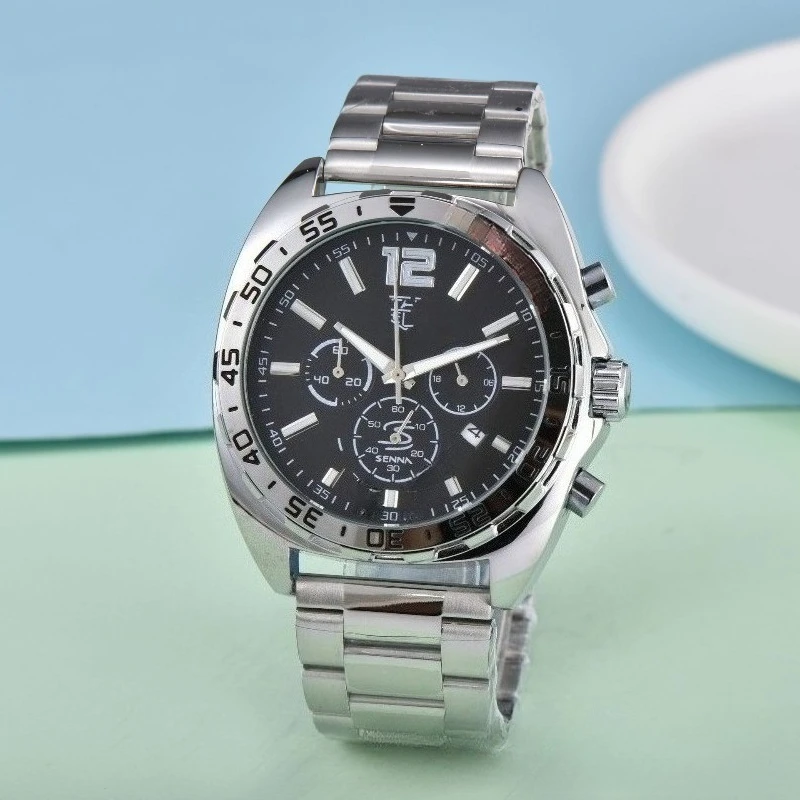 

Роскошные мужские кварцевые часы 202, ремешок из нержавеющей стали, сапфировое стекло, светящийся календарь, хронограф, деловой повседневный стиль для мужчин