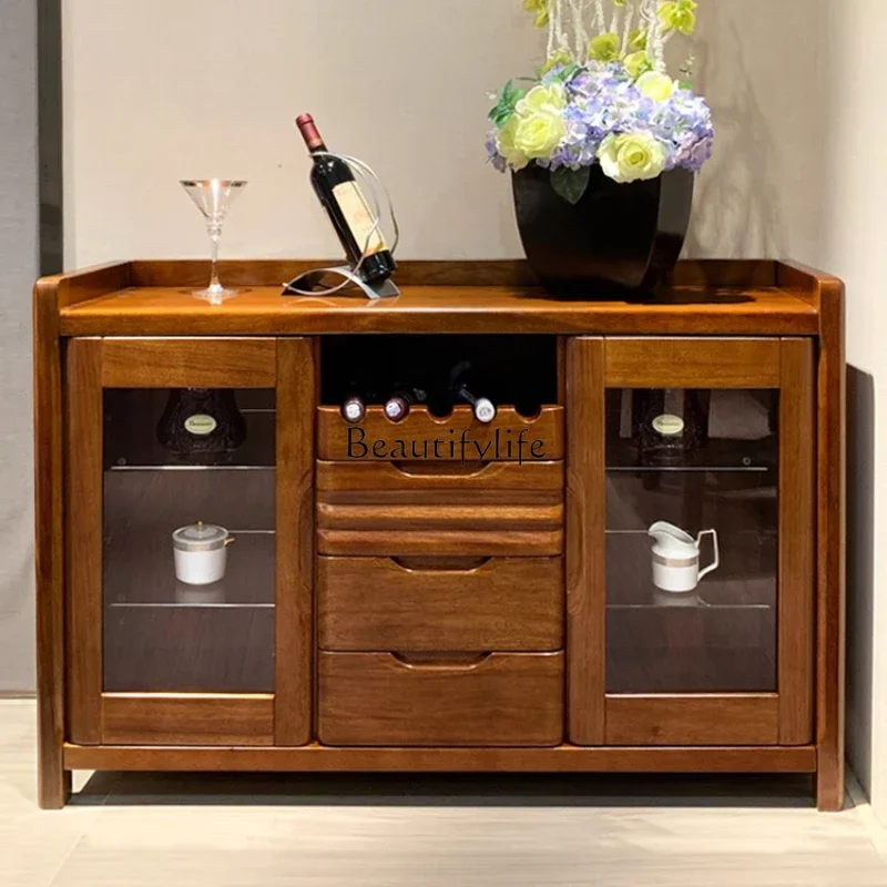 

LD33All solid wood dining side cabinet integrated against the wall Chinese living room tea walnut locker