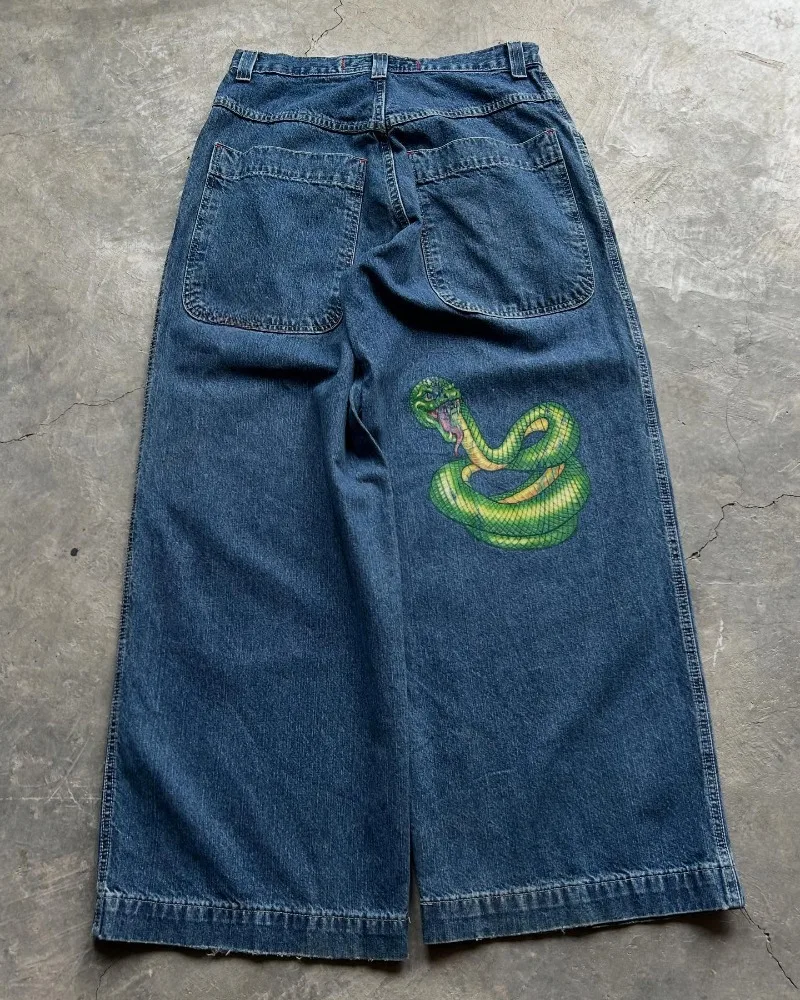 男性と女性のためのゴシックプリントのバギージーンズ,高品質,ヒップホップストリートウェア,原宿,ワイドレッグ,カジュアル,ファッション,y2k