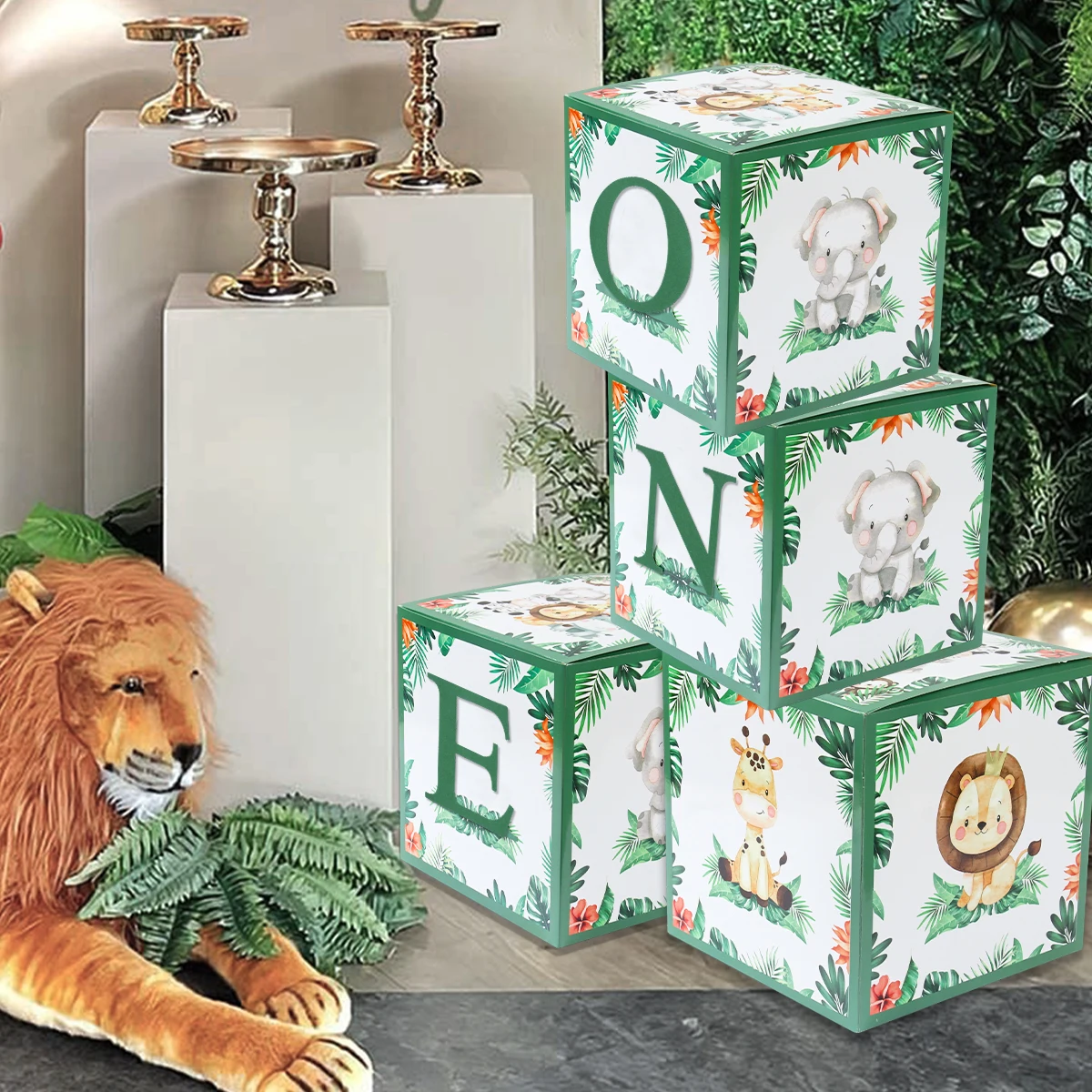 Baby Shower Letter Box 1st Birthday Party Decoration Kids Jungle Safari Birthday Party Green Forest DIY Balloon Box Decorations