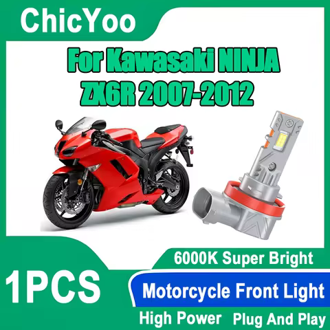 1PCS H11 H8 H9 LED Motorcycle Front Light 6000K Super White Moto Headlamp Plug and Play 12V For Kawasaki NINJA ZX6R 2007-2012