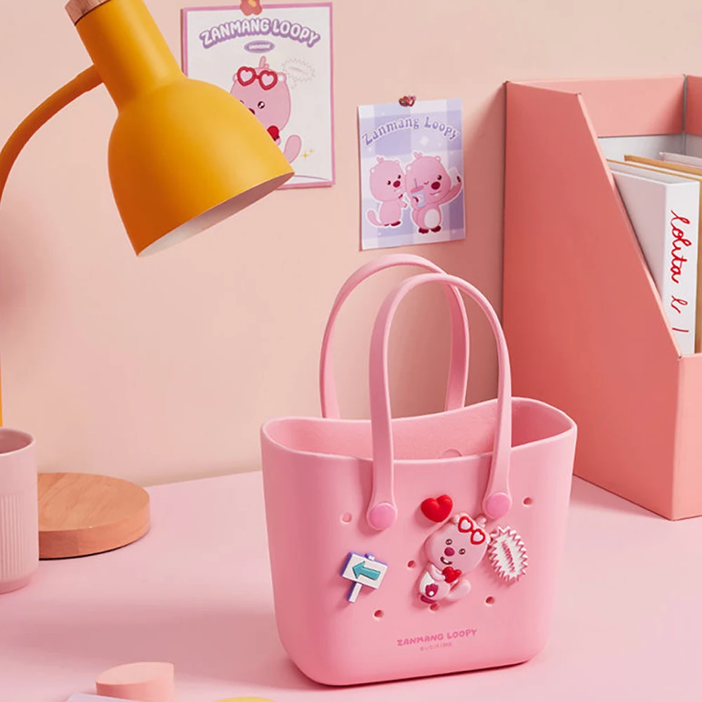 MINISO Loopy Anime Cartoon Handbag Kawaii Cute Girl Portable Lunch Box Bento Storage Bag EVA Shopping Basket Gift 18cm