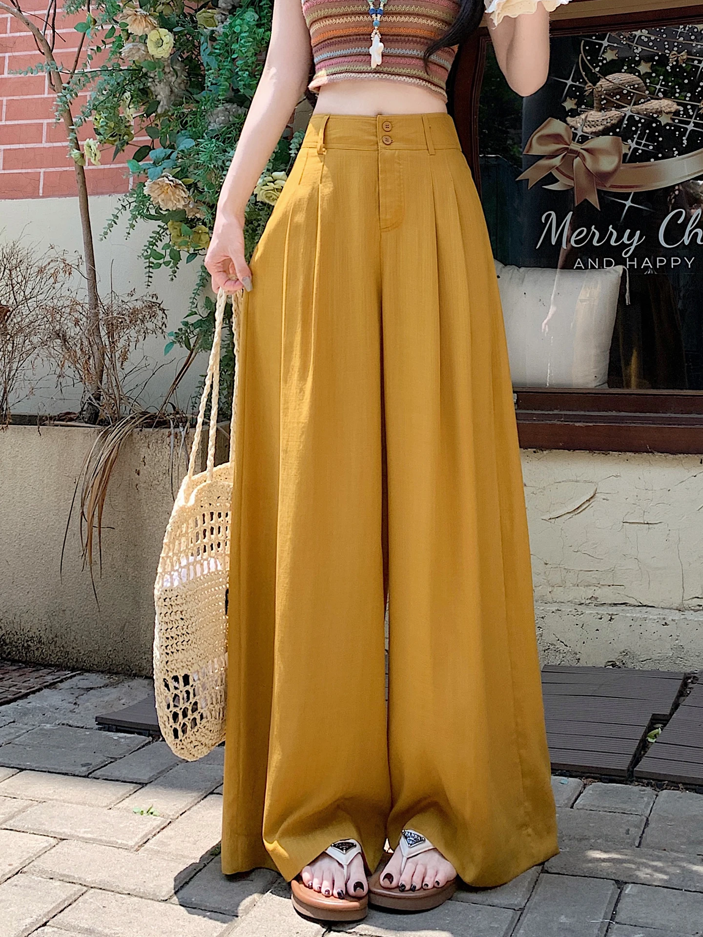 

Летние легкие льняные брюки с широкими штанинами для женщин, летние прямые брюки из льна и хлопка с эффектом драпировки, длина в пол