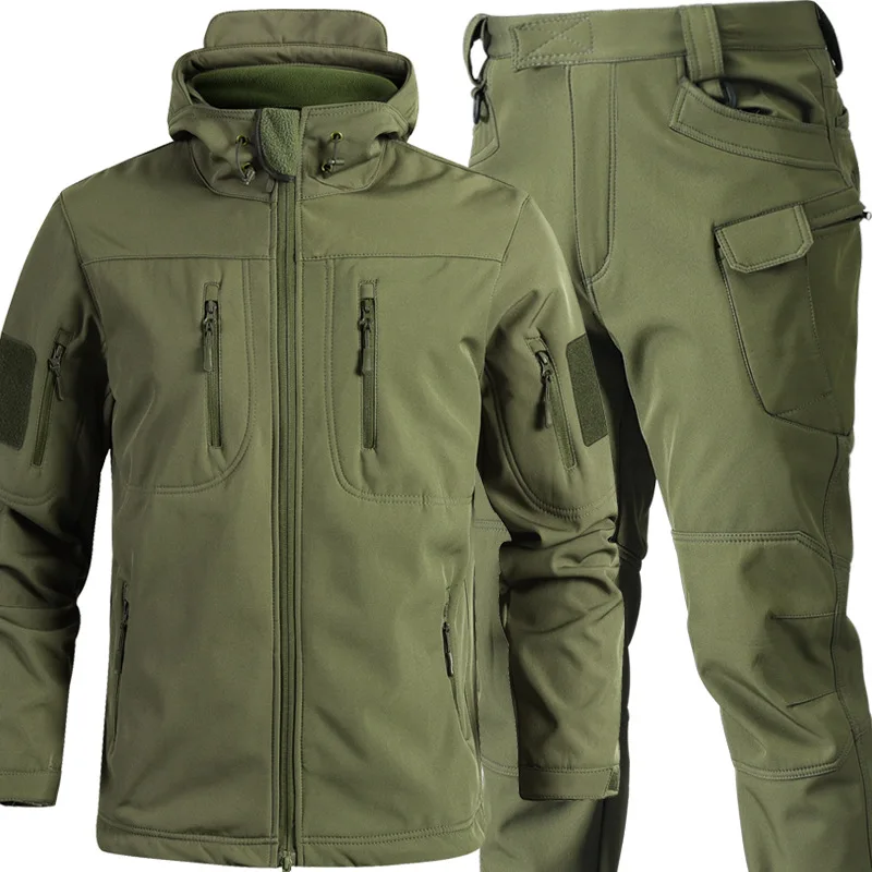 

Hunting Set Hjumping Men's Winter Hunting Clothes, Shark Skin TAD Soft Shell Jacket Set Tatico Militar Tactical Warm Jacket