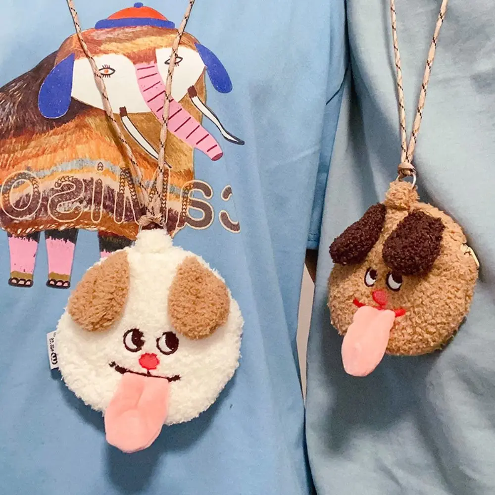 Cute Plush Halter Coin Purse Dog Tongue Sticking Puppy Puppy Key Chain Bag Bag Pendant Korean Style Plush Wallet Outdoor