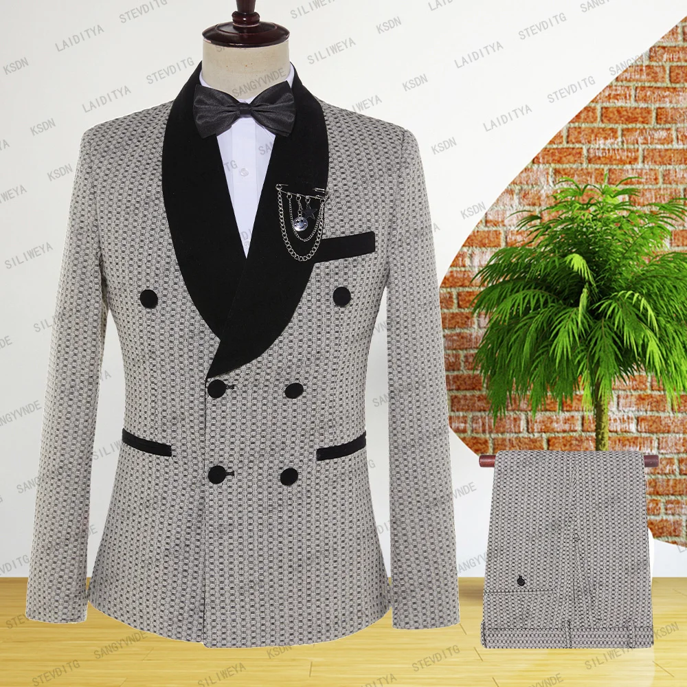 2023 New Tailor Khaki Linen Dots  Mens Suit Groom Tuxedos Groomsmen Wedding Blazer Suits For Men Stylish 2 pieces (Jacket+Pants)