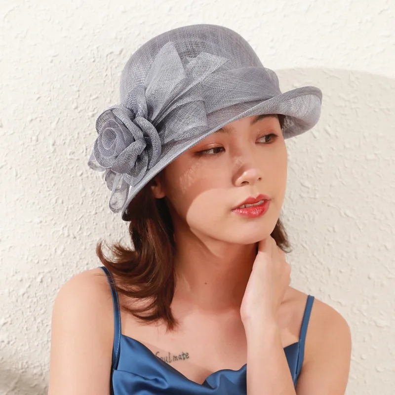 Elegant Court Linen Fascinators Rose Linen Top Hat Summer Sun Shading Large Brim Millinery Hat Women's Banquet Hat