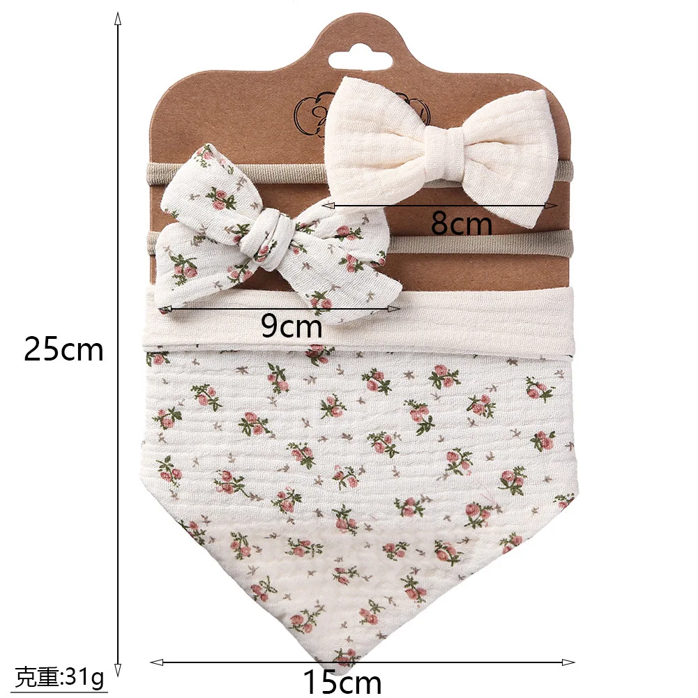 10Set Baby Headband Floral Print Newborn Double Side Bibs Muslin Cotton Boy Girl Bandana Burp Cloths Feeding Smock Stuff Baby