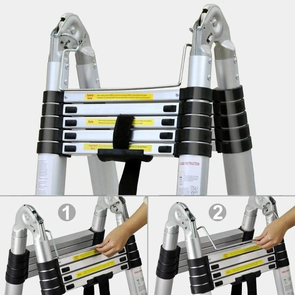 Scala telescopica in alluminio con telaio ad A con stabilizzatore, 16,5 piedi, piedini in gomma, supporta fino a 330 libbre, scala di estensione per carichi pesanti