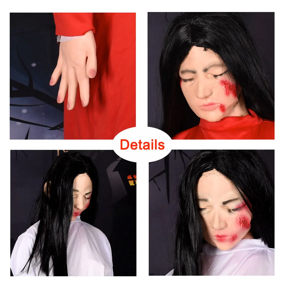 Scary Halloween Hanging Sadako Zombie Latex Realistic Long Hair Woman Corpse Haunted House Party Props Outdoor Yard Decoration