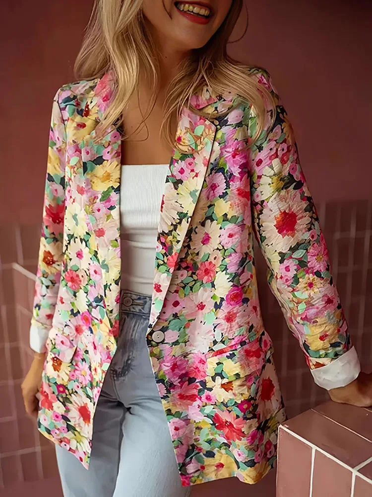 

Work Office Suit Jackets Ladies Blazer Stylish Slim Coat Women Fashion Casual Top Cardigan Autumn Floral Printed Outerwear Mujer