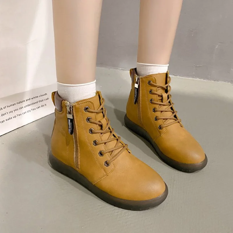 

Женские повседневные ботинки весны/осени 2025 года — ботильоны без шнуровки с круглым носком и боковой молнией | Мягкая противоскользящая подошва