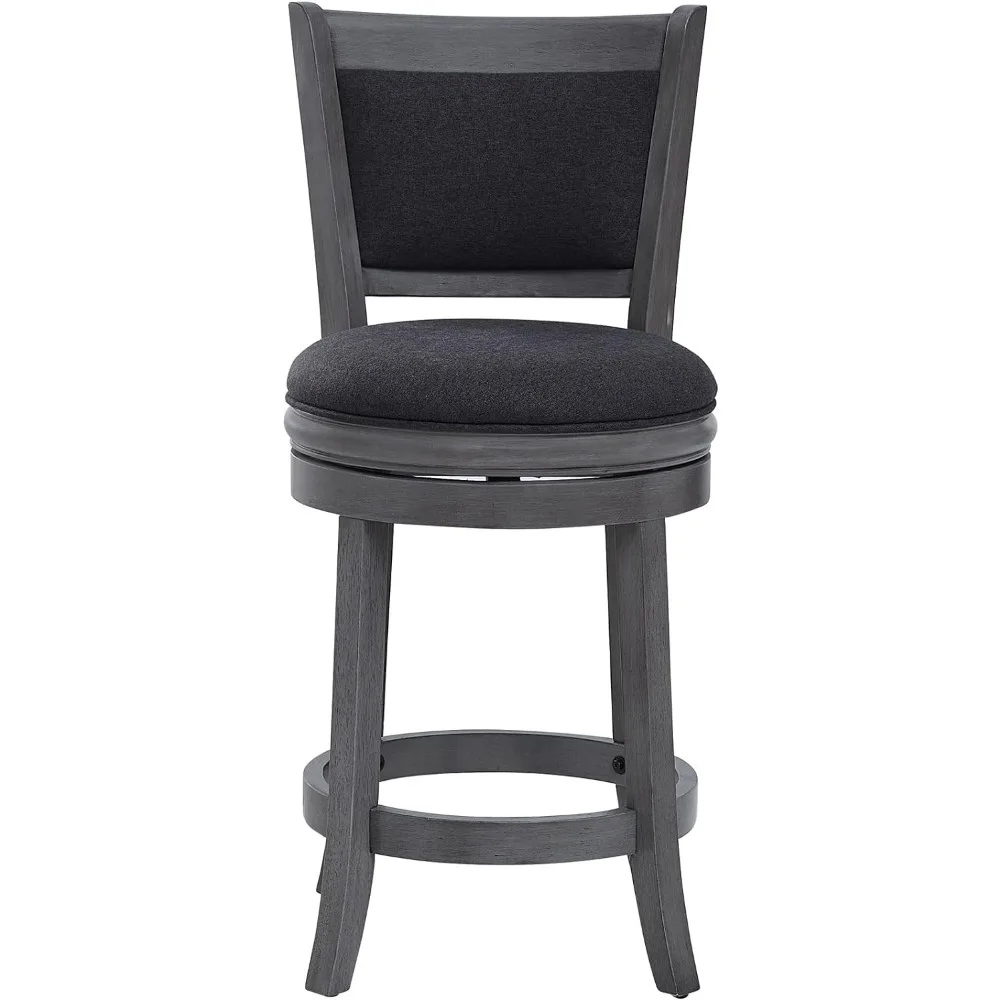 Estofados Swivel Counter Stools, Cozinha Bar Stool, 24 "Altura do assento, Cadeira De Madeira Quadro, Cinza Escuro, HSA-1102D-1