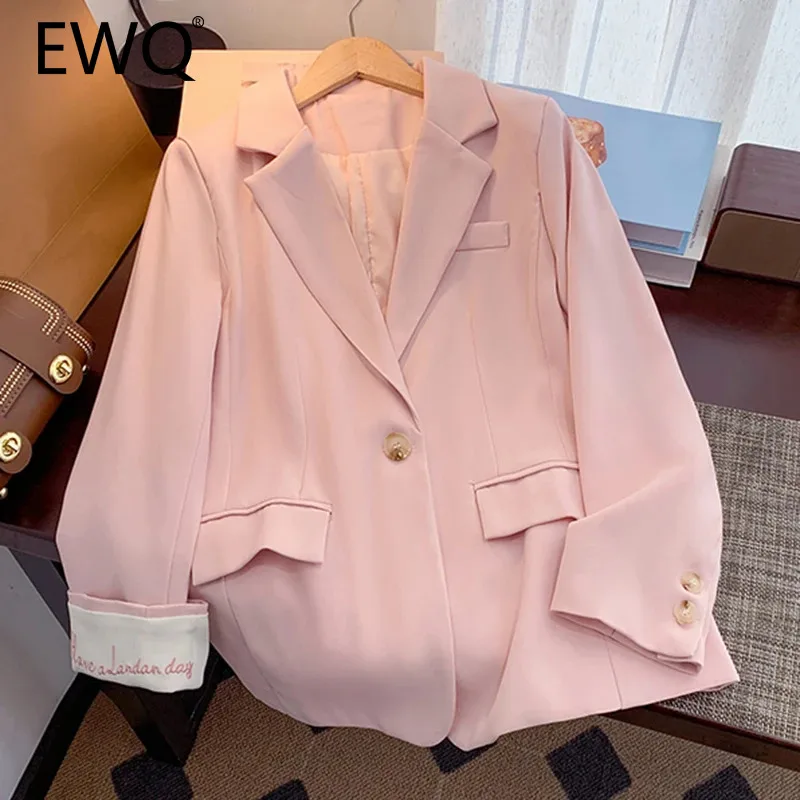 

EWQ Korean Letter Embroidered Blazer Women Office Lady Long Sleeve Single Button Coat Clothing Versatile 2024 Autumn New 27X700