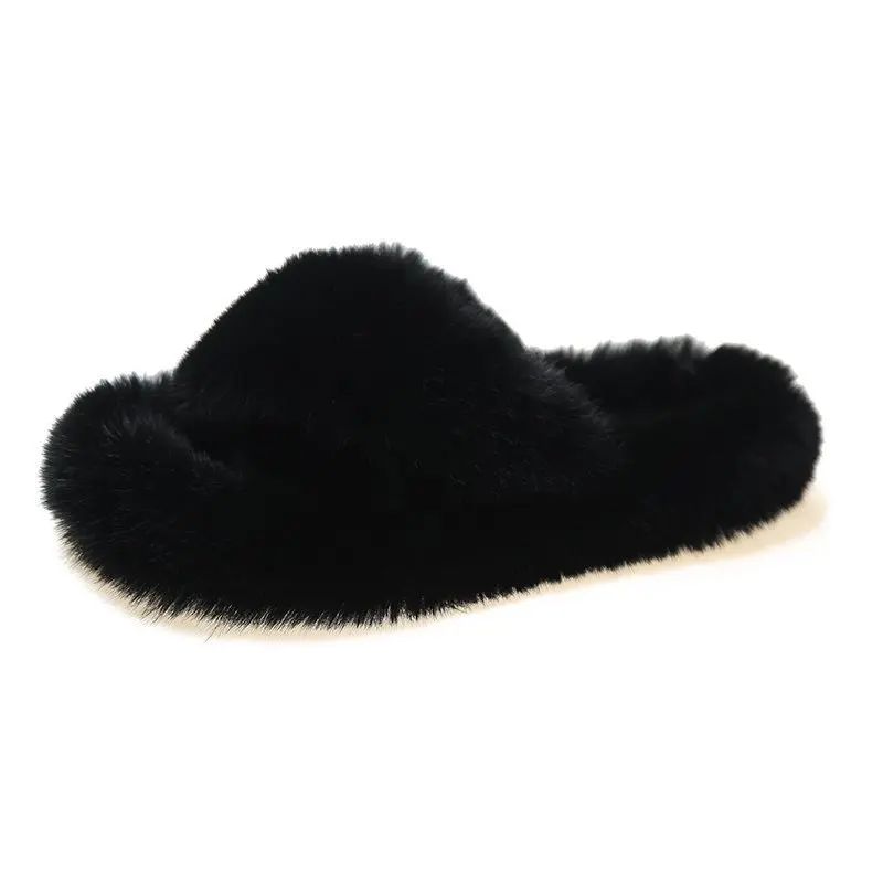 Slippers Women Autumn and Winter New Wear Korean Version of Student Network Red with Imitation Rabbit Hair Cross Fur Slides