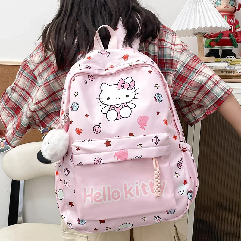 Sanrio-mochila escolar de dibujos animados de Hello Kitty, mochila ligera de gran capacidad, impresión fresca, Kulomi