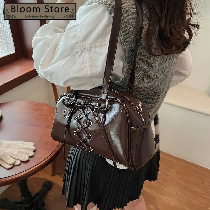 

Y2k Aesthetic Bandage Bow Women's Handbags Vintage Fashion Office Lady Shoulder Bags Simple All Match Design Underarm Bag