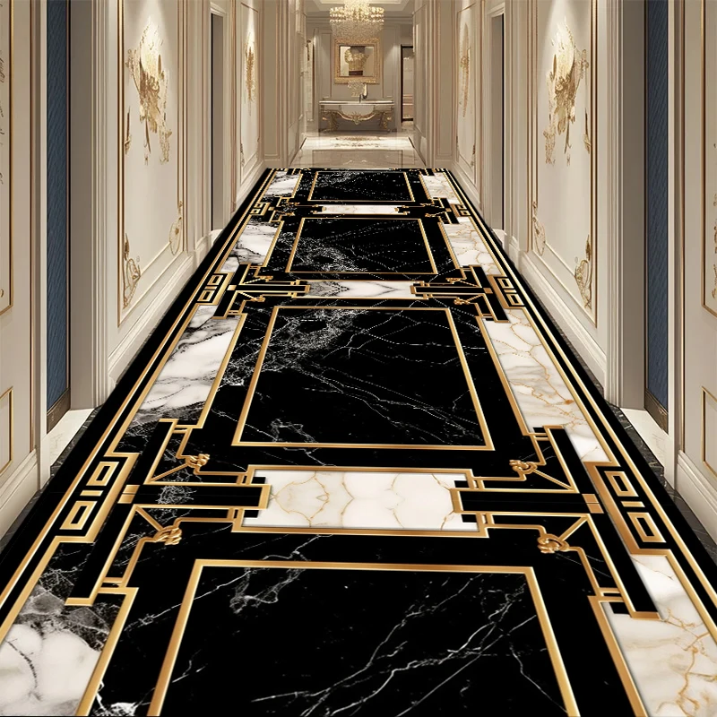 European Black Luxury Hallway Carpet Long Hall Stairway Corridor Decorations Runner Rug Non-slip Washable Floor Mat Customizable