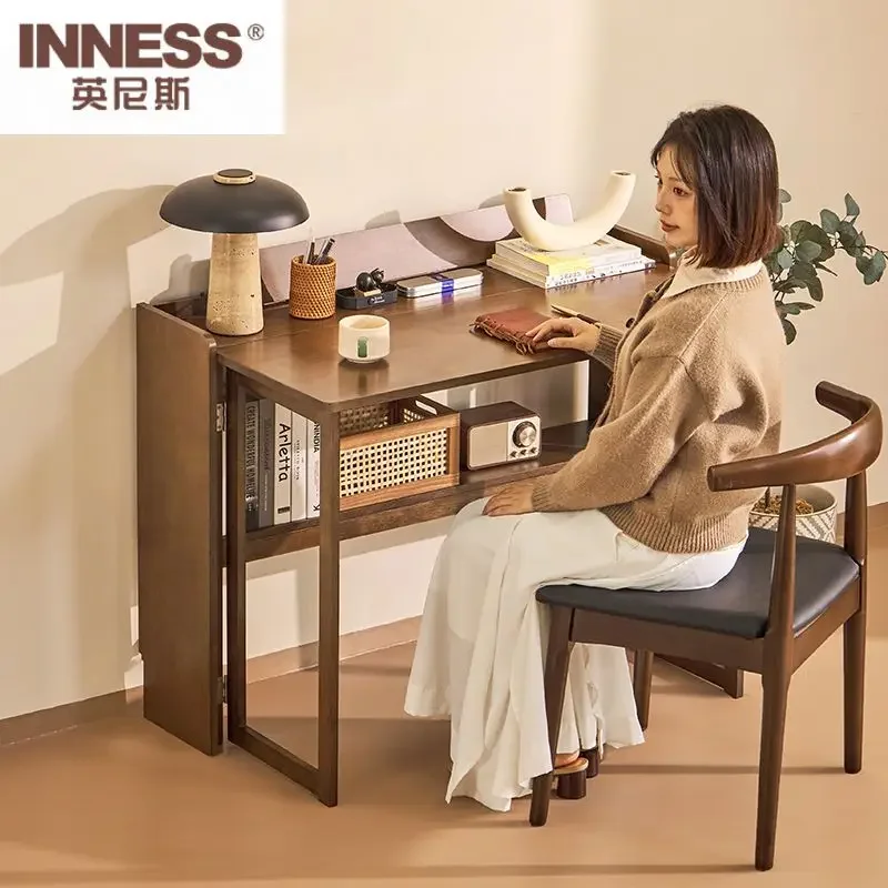 Toda a madeira maciça Folding Study Desk, Minimalista Escrita Desk, Quarto Home Pequena Unidade