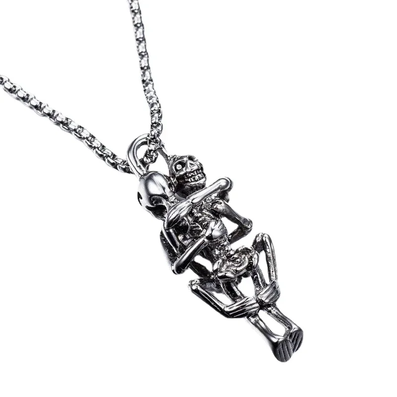 

CHUANGCHENG Skull Skeleton Pendant Stainless Steel Men's Necklace Biker Halloween Jewelry Accessories