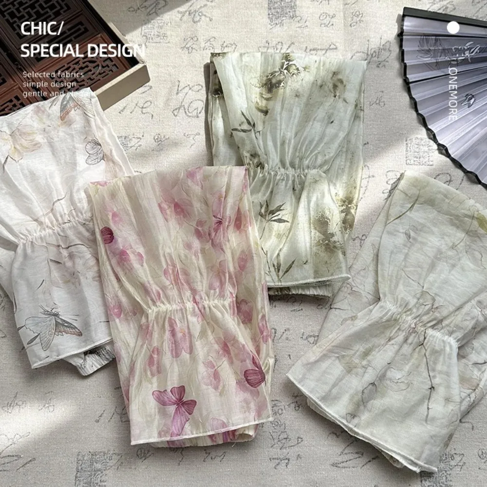 Thin Sweet Chinese Style Sleeves Flower Elastic Chiffon Sunscreen Arm Covers Long-sleeved Sun Protection Cycling Gloves Summer