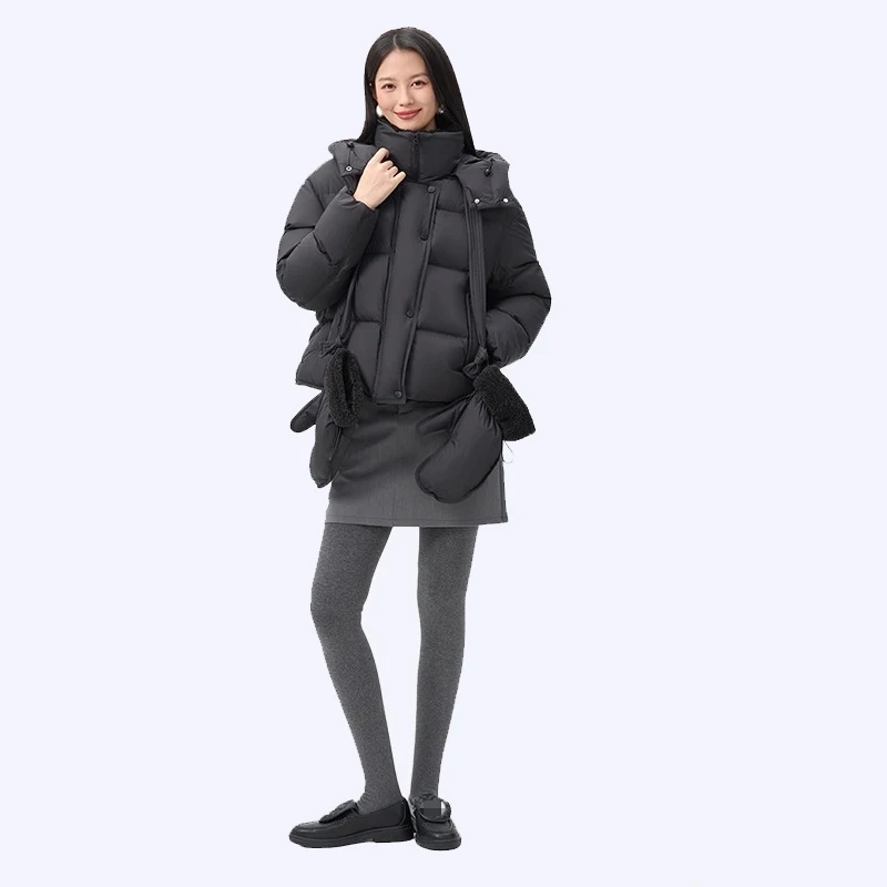 Chericom Women's Down Coat Short Lamb Wool Patchwork Detachable Hood Winter Thickness Coat Windproof Warm Down Jacket Y318180Y