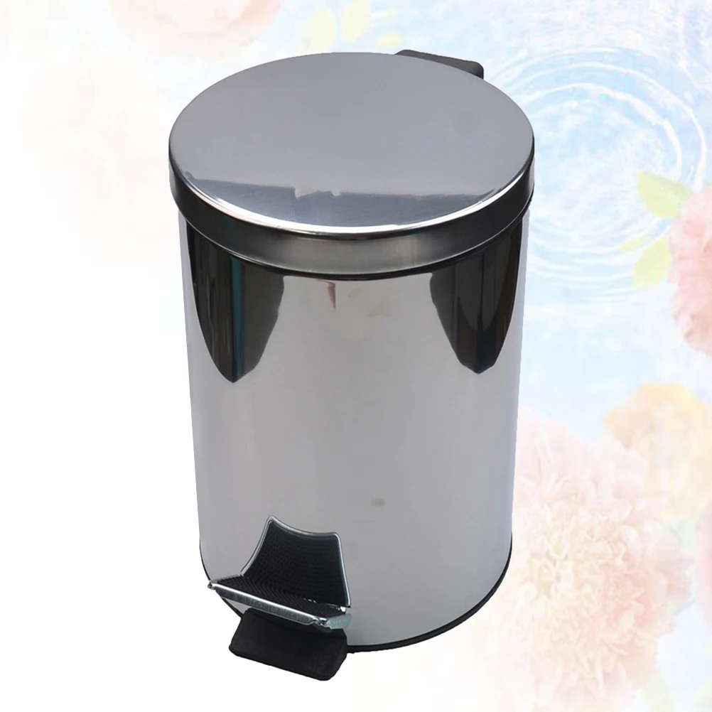 

5L Stainless Steel Step-On Trash Can Large Capacity Odor-Sealing Anti-Slip Garbage Bin For Bathroom Kitchen Bedroom Office Metal