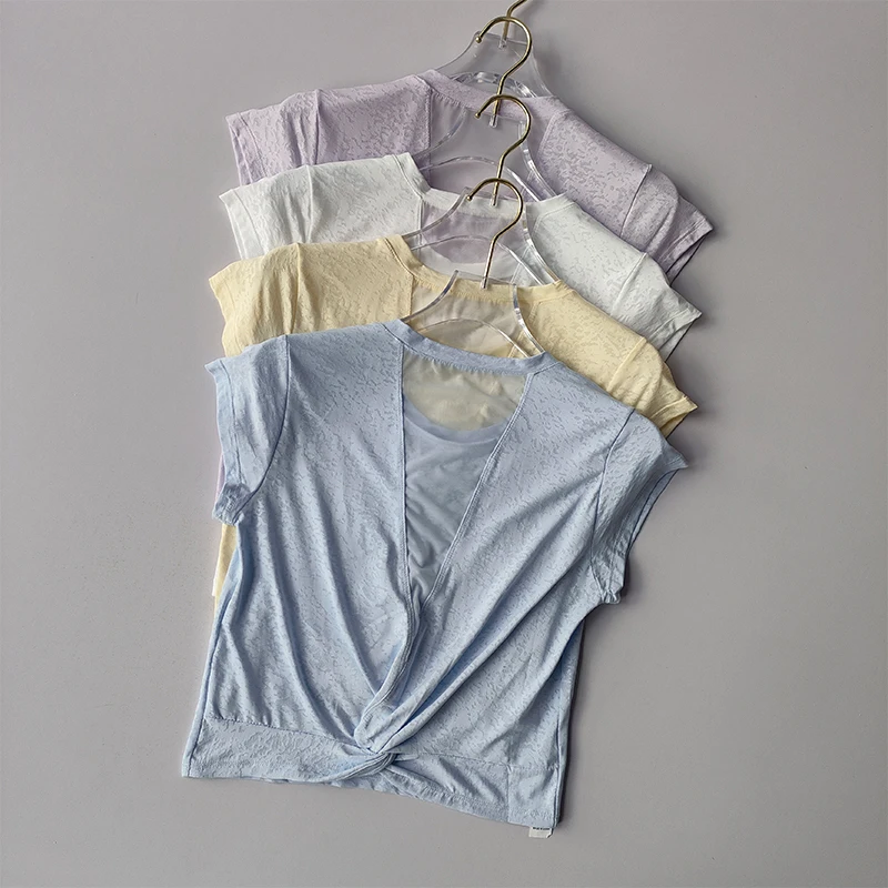 Women's Cropped Mesh Workout Top, See-Through Racerback Cover Up Shirt, Breathable Summer Yoga Running Tee