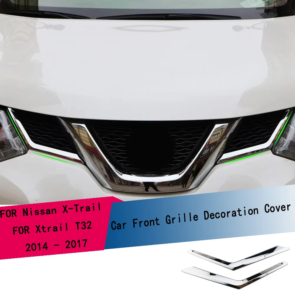 2 Stück ABS Chrom Auto Frontgrill Dekorationsabdeckung Zierleisten Aufkleber für Nissan X-Trail Xtrail T32 2014 - 2017 Zubehör