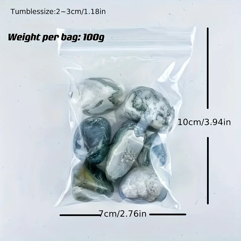 60g/180g/300g Polished Moss Agate Tumble Stones - Unique Patterned Decorative Rocks for Aquariums and Home Accents