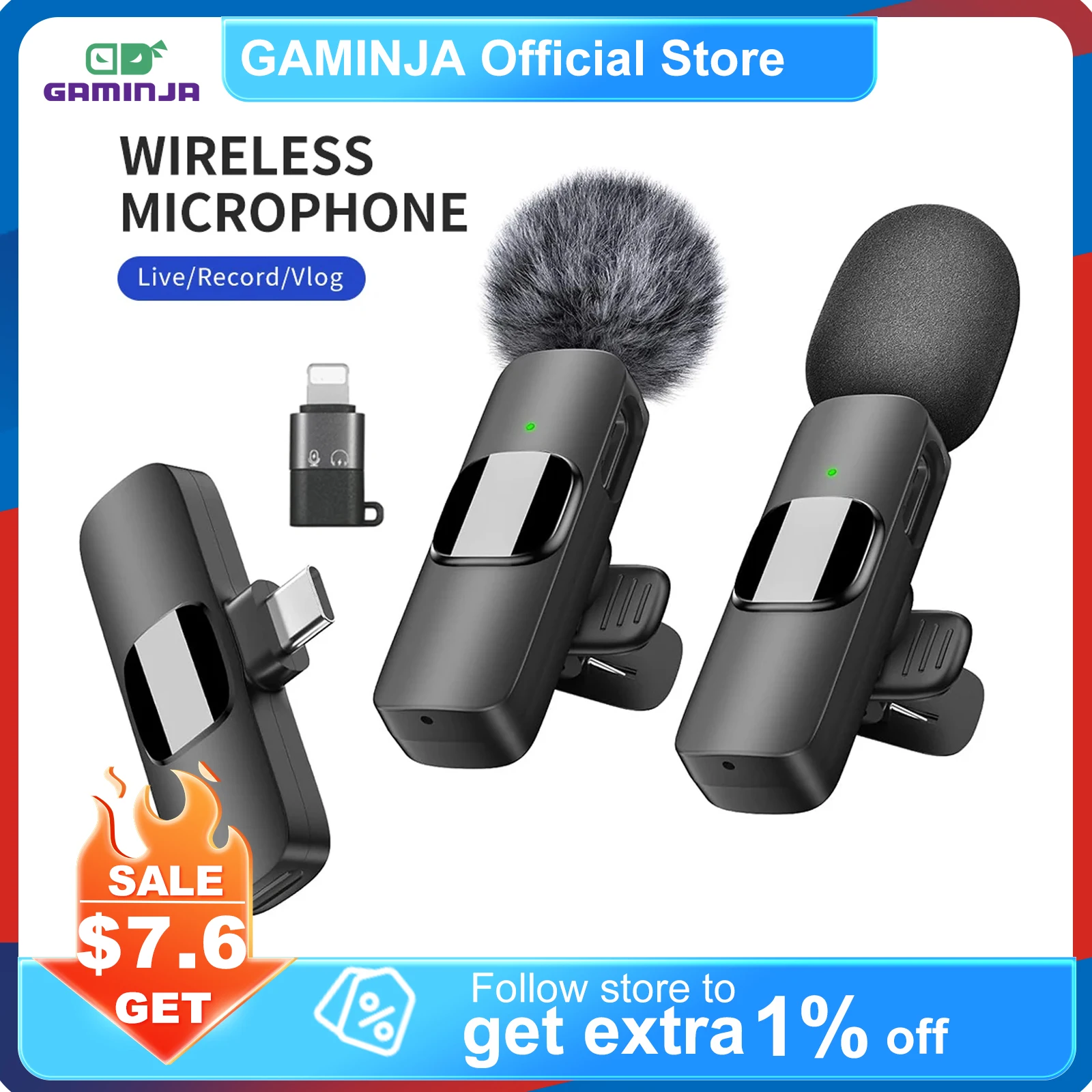 

GAMINJA K9 Wireless Lavalier Microphone For Android iPhone Portable Audio Video Recording Interviews Plug&Play Noise Reduction