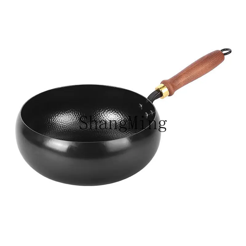 DSA Household Hammer Belly Iron Pot Deepened Hand Forged Wrought Iron Wok Uncoated Household Small Saucepan