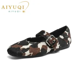 AIYUQI Women’s Flat Shoes 2026 New Buckle Mary Jane Female Shoes Genuine Leather Large Size Ballet Women Loafers