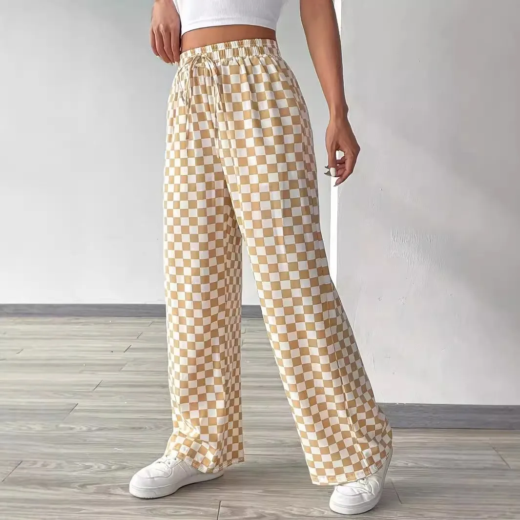 

Spring And Autumn New Plaid Pattern Pants Women's Straight Trousers Casual Daily Fashion Wear With The Opening Season