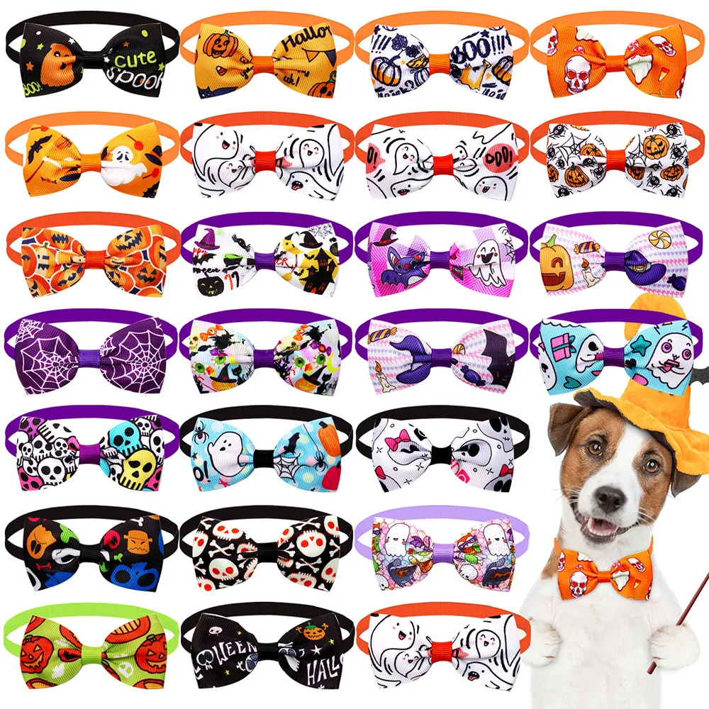 10PCS Halloween Dog Accessories Adjustable Dog Bowties Neckties Pet Collars For Dogs and Cats Pet Dog Bow Ties Pet Supplies