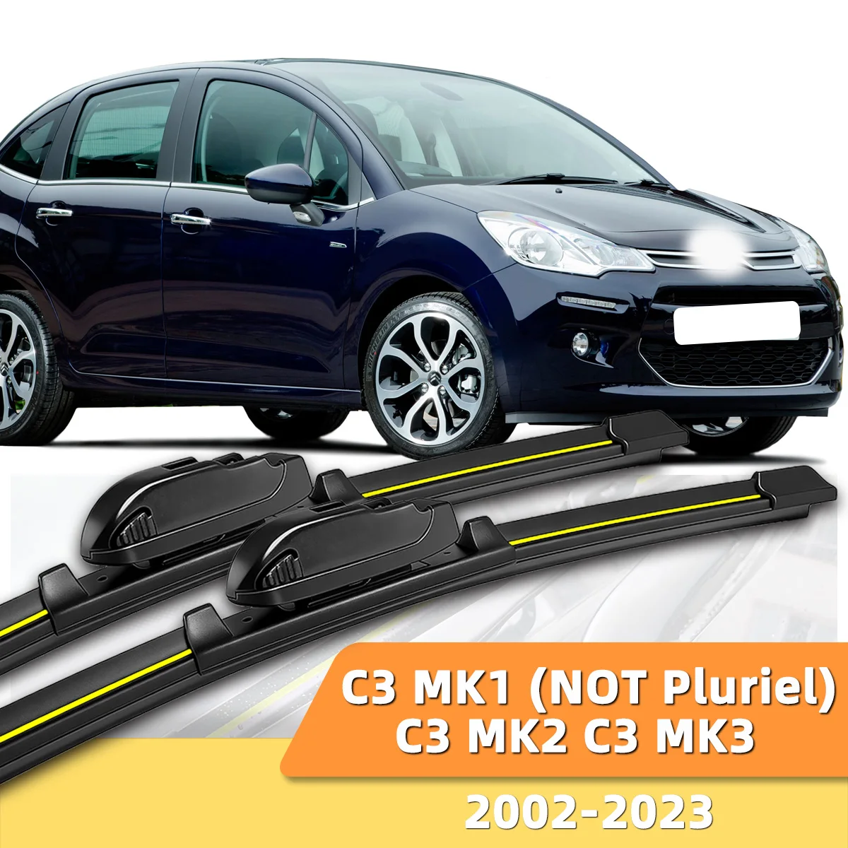 PINMOAP 2 Stück Auto-Scheibenwischerblätter, geeignet für Citroen C3 MK1 (NICHT Pluriel) C3 MK2 C3 MK3 2002–2023, geräuschlose Scheibenwischer