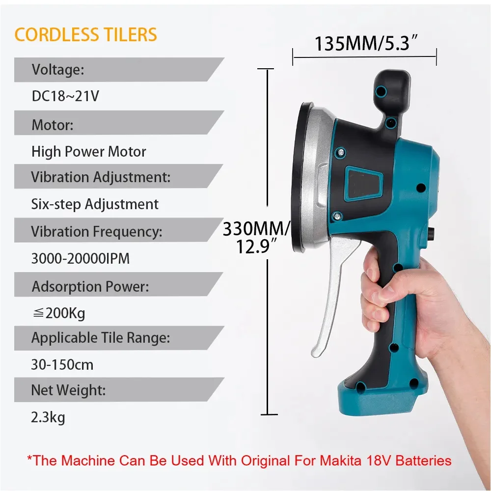 Cordless Tiling Tiles Machine Tiles Vibrator Suction Cup 6 Speed Automatic Floor Vibrator Leveling Tools For Makita 18V Battery