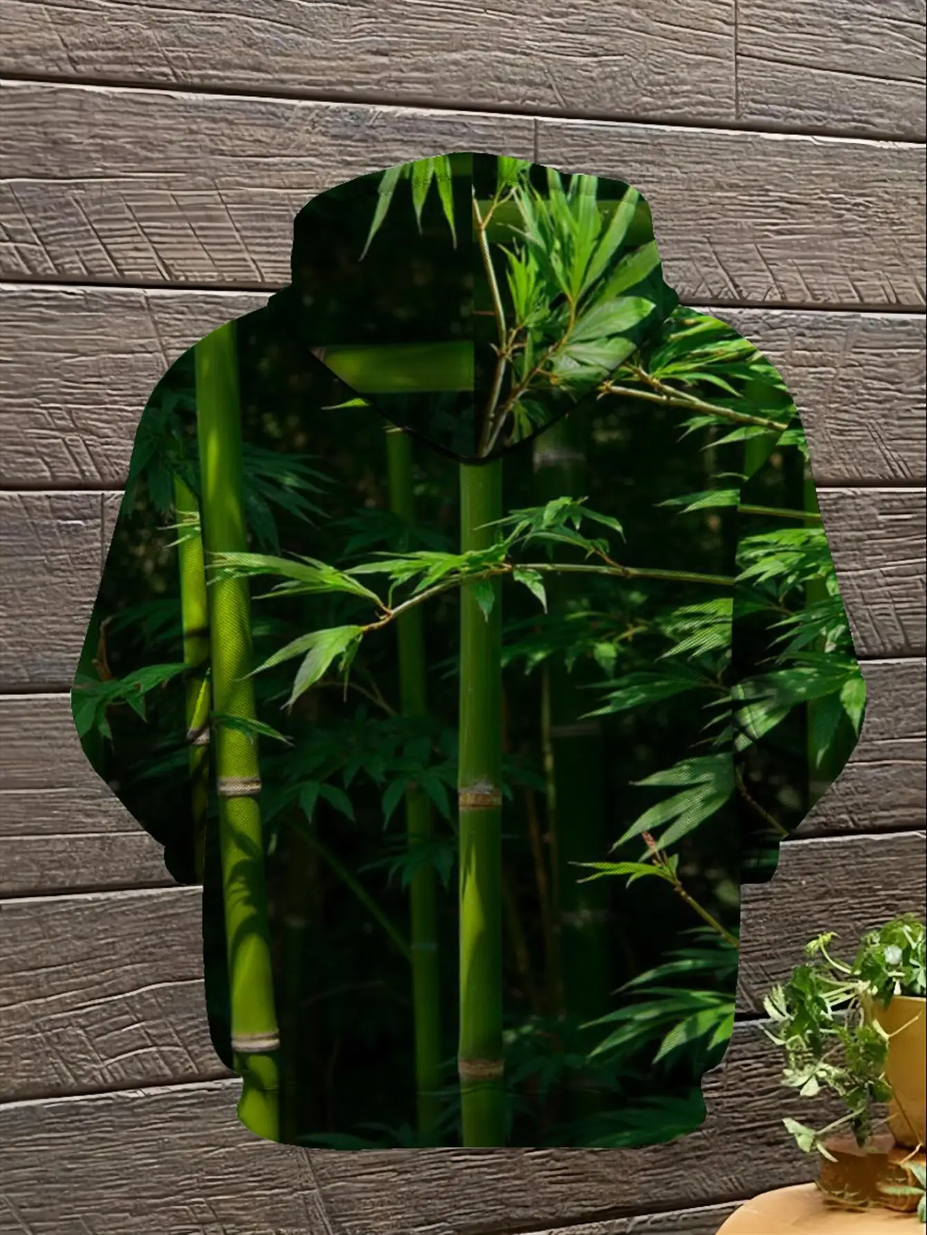 Men Drawstring Hoodie Green Bamboo Forest Foliage 3D All Over Print Casual Long Sleeve Pullover Sweatshirt