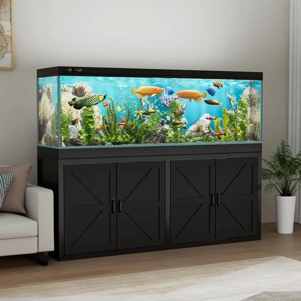 

Heavy-Duty 125-150 Gallon Aquarium Stand with Cabinet, Power Outlet, and Tabletop, 72.9L x 18.9W, 2200 lbs Capacity, Black